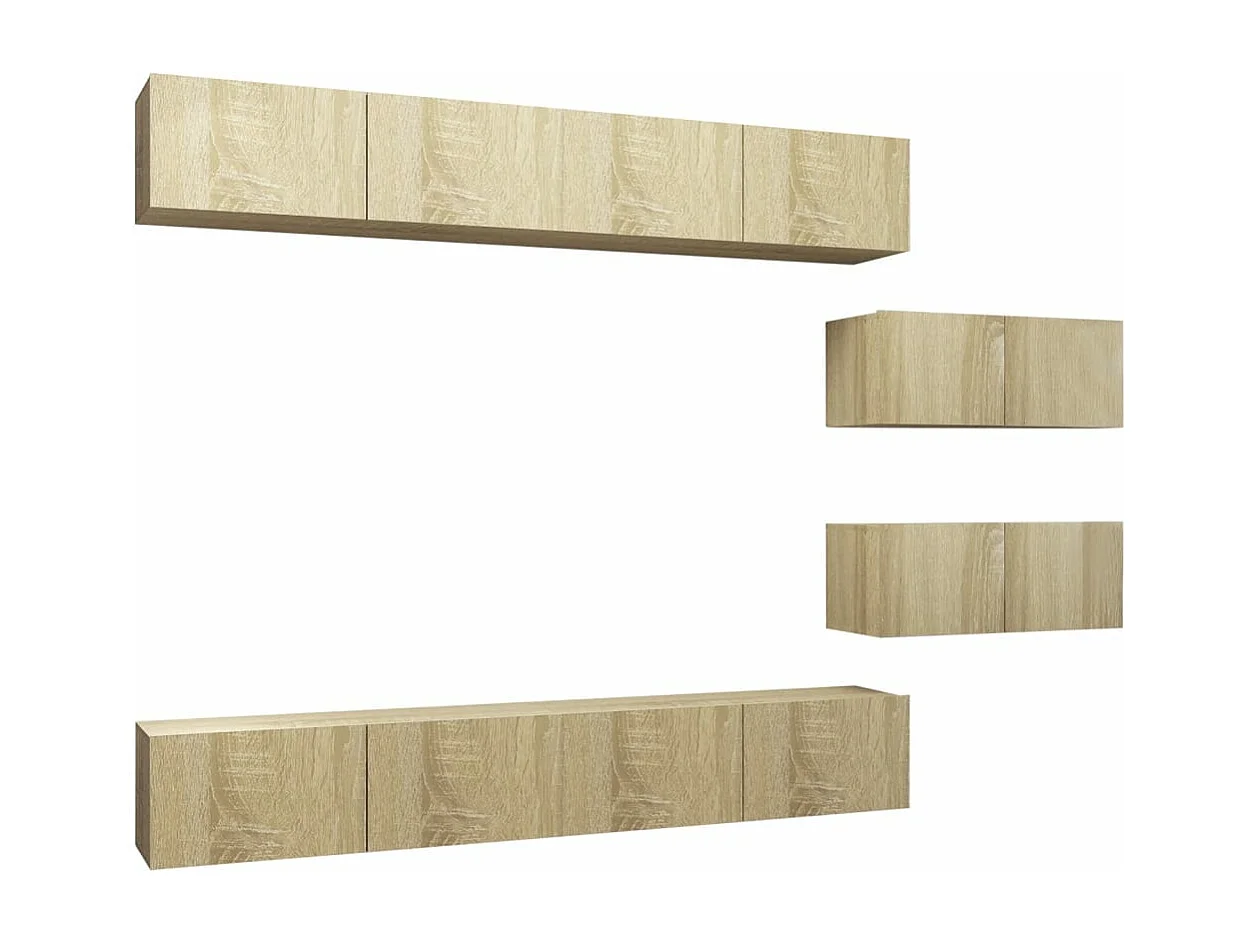 Set di mobili mobile buffet TV televisione soggiorno camera da letto soggiorno 6 pezzi rovere Sonoma multistrato marrone 02_0024325