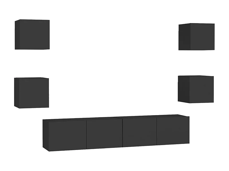 Set di mobili mobile credenza TV televisione soggiorno camera da letto soggiorno 6 pezzi in MDF nero 02_0025056