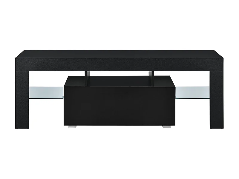 Mobile TV con illuminazione LED multicolore supporto panca design con ripiani in vetro e cassetto in truciolare melaminico 130 x 35 x 45 cm nero 03_0005860