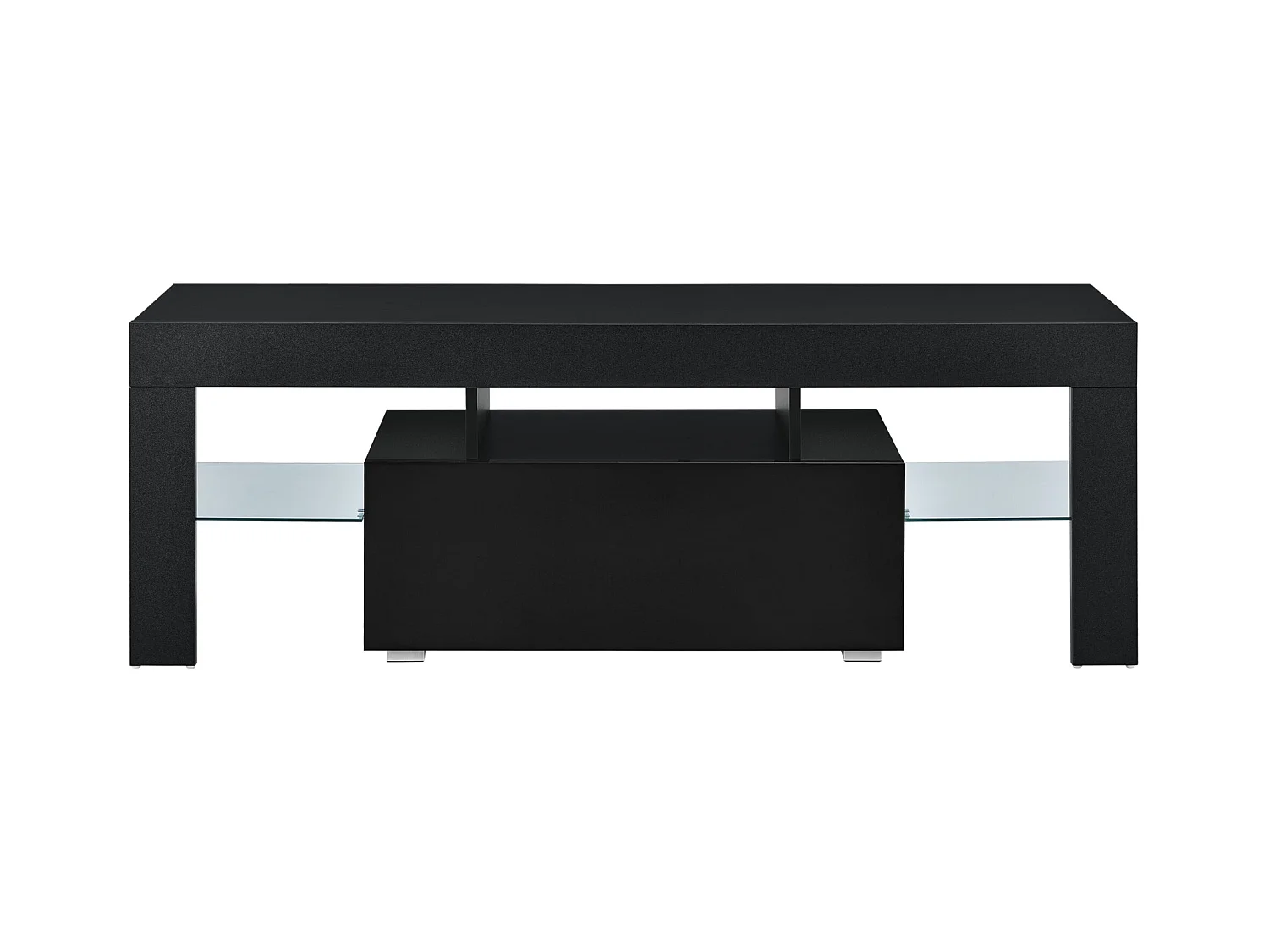Mueble TV con iluminación LED multicolor soporte de diseño banco con baldas de cristal y cajón tablero de partículas melaminizado 130 x 35 x 45 cm negro 03_0005860