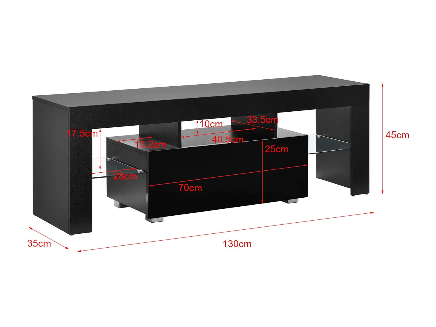Meuble TV avec éclairage verre 130 x 35 x 45 cm 03_0005860