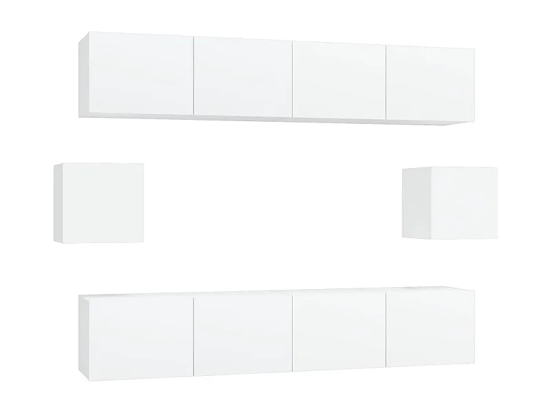 Set di mobili mobile credenza TV televisione soggiorno camera da letto soggiorno 6 pezzi pannelli in MDF bianco 02_0025012
