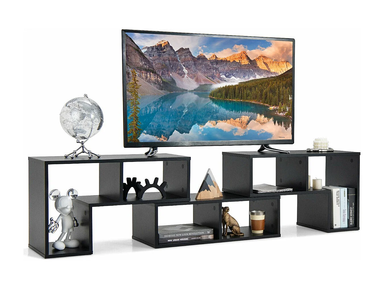 Meuble tv 3 pièces effet bois noire 134 x 30 x 43 cm 20_0004949