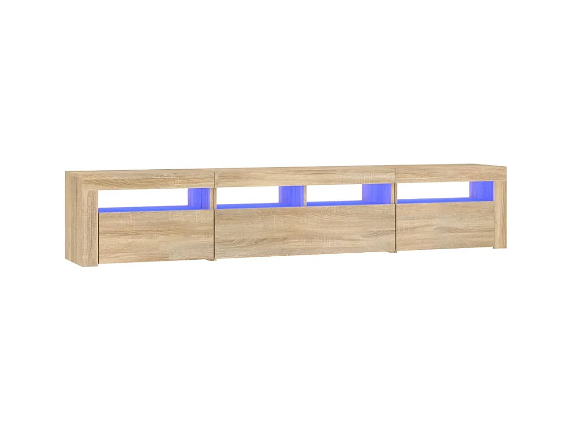 Mueble TV multimedia estante para televisión buffet para televisión comedor salón dormitorio con luces LED roble Sonoma 210 x 35 x 40 cm marrón 02_0026769