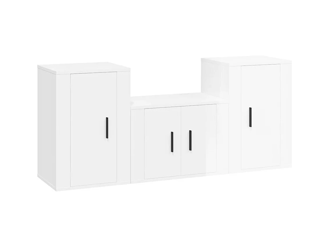 Set di mobili mobile credenza TV televisione soggiorno camera da letto soggiorno 3 pezzi multistrato lucido bianco 02_0024540