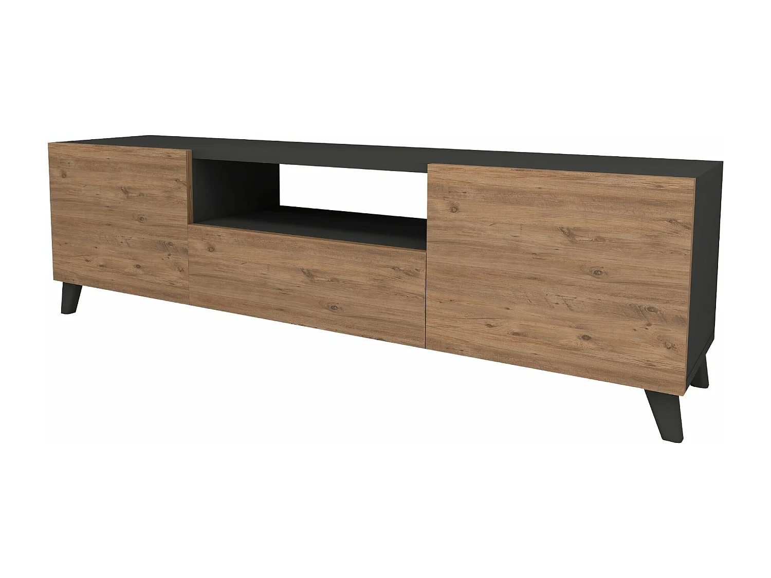 Mueble TV con puertas con espacio de almacenamiento 46 x 140 x 30 cm antracita / efecto roble 03_0007870