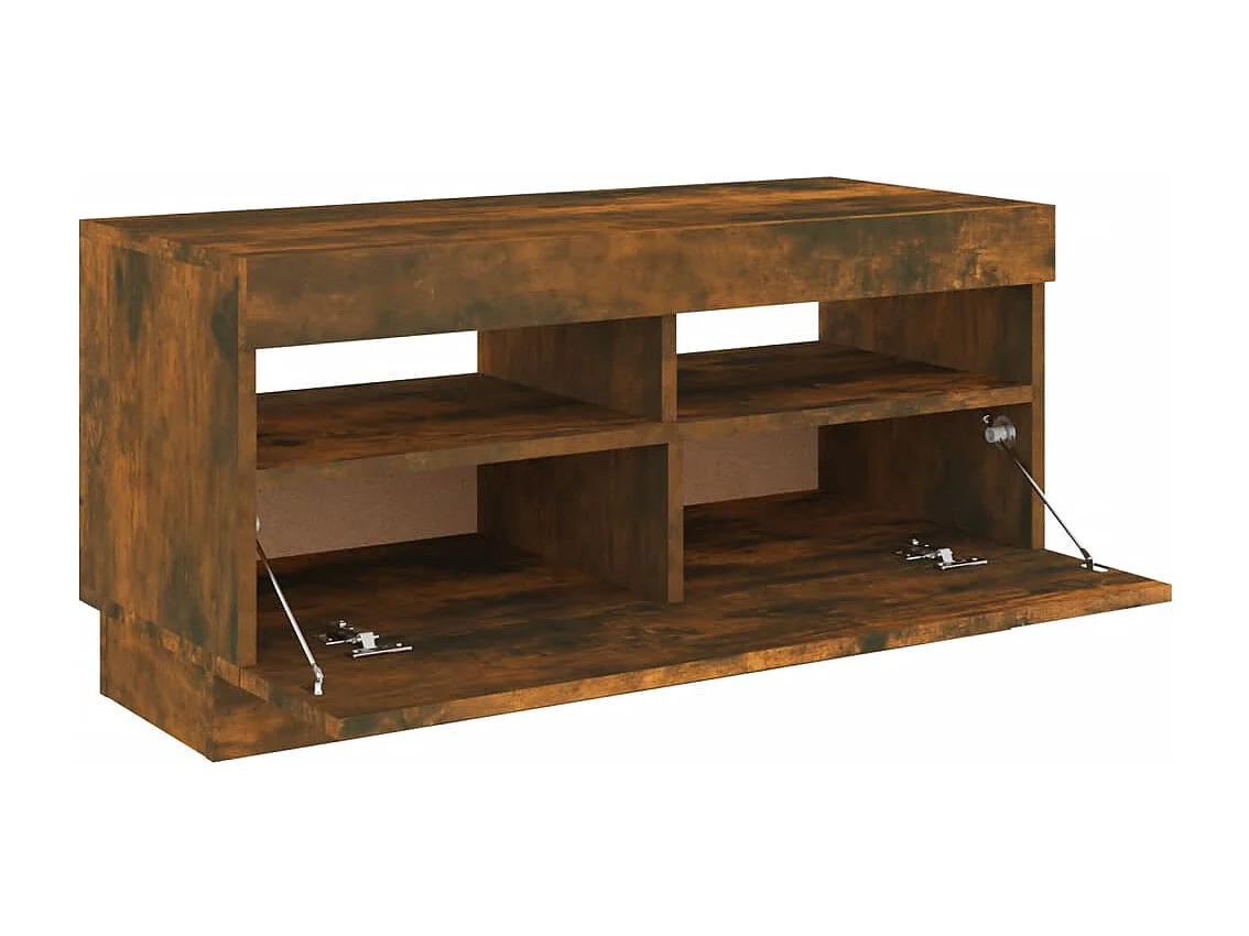 Mueble TV multimedia estante para televisión buffet para televisión comedor salón dormitorio con luces LED roble ahumado 80 x 35 x 40 cm marrón 02_0026747
