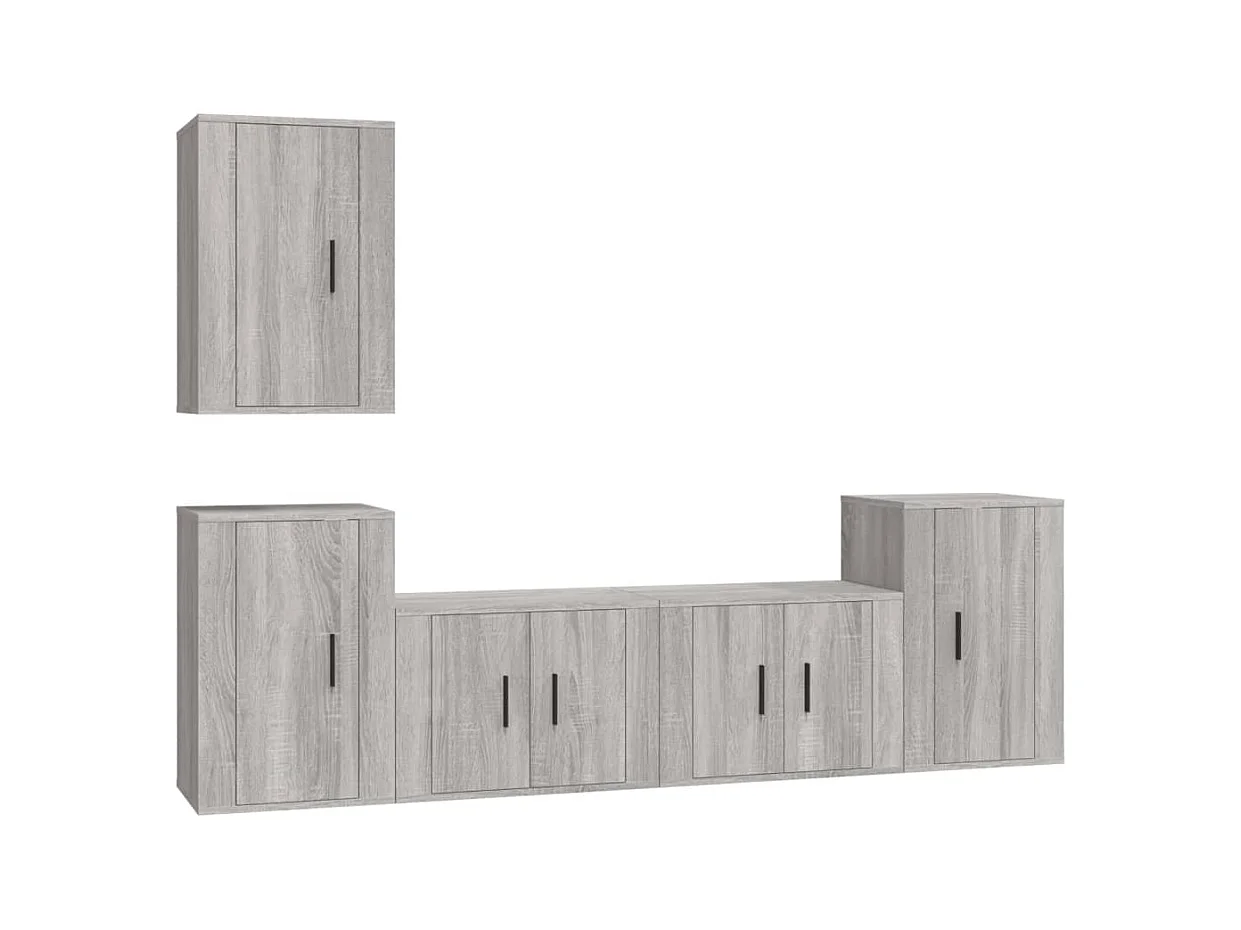 Conjunto de muebles mueble aparador TV televisión salón dormitorio salón 5 piezas sonoma madera contrachapada gris 02_0024987