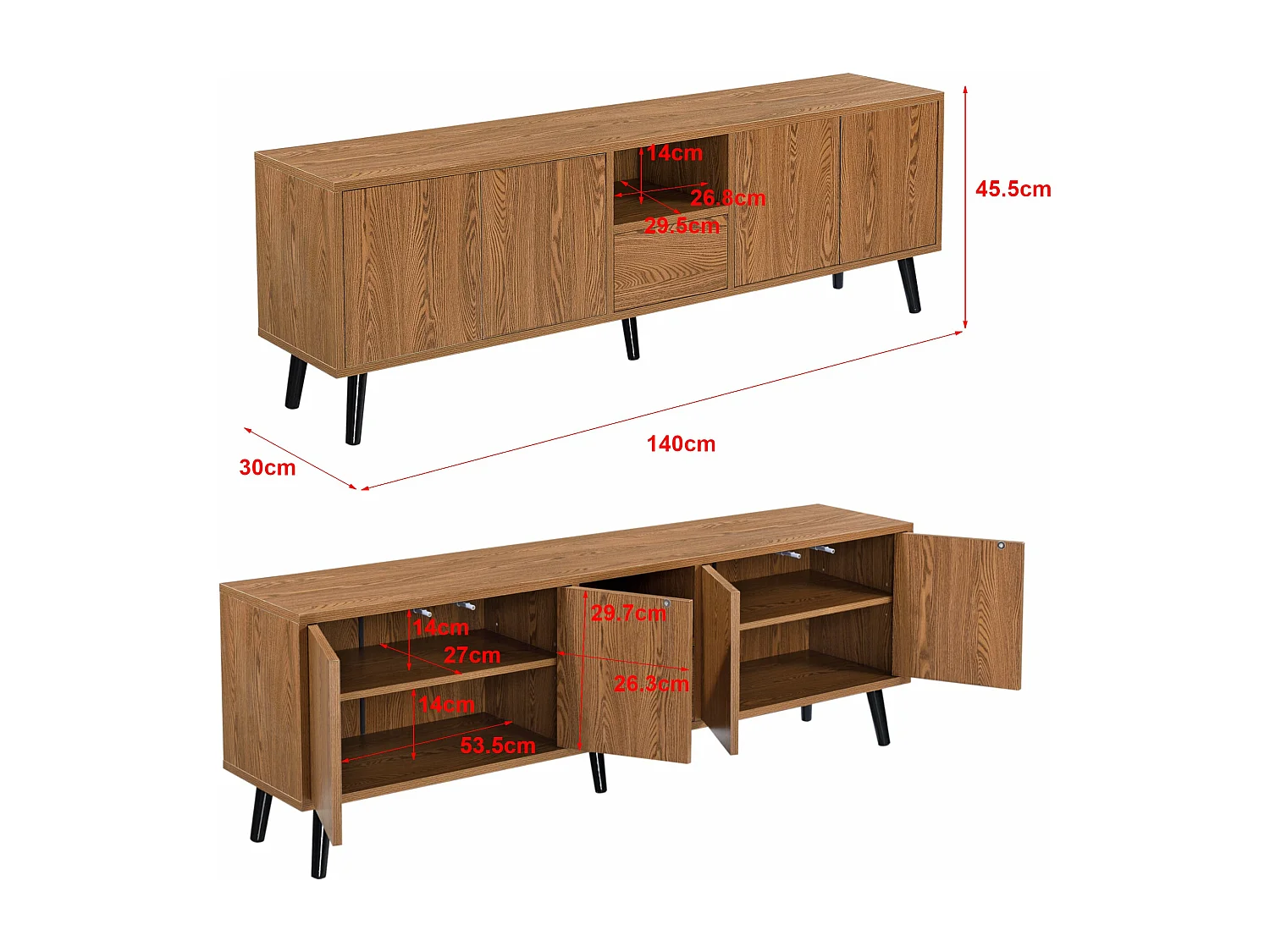 Meuble TV de rangement bois marron 140 x 30 x 45.5 cm 03_0007761