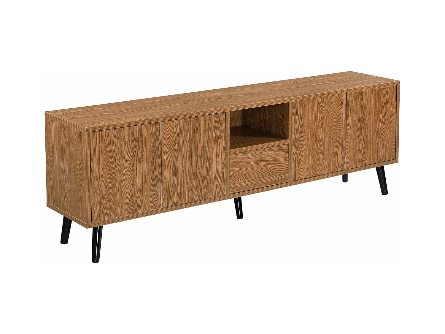 Mueble TV con almacenaje moderno 140 x 30 x 46 cm imitación madera oscura 03_0007761