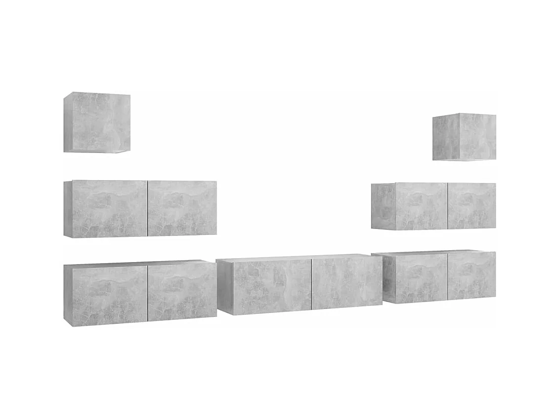 Set di mobili mobile credenza TV televisione soggiorno camera da letto soggiorno 7 pezzi multistrato grigio 02_0025164