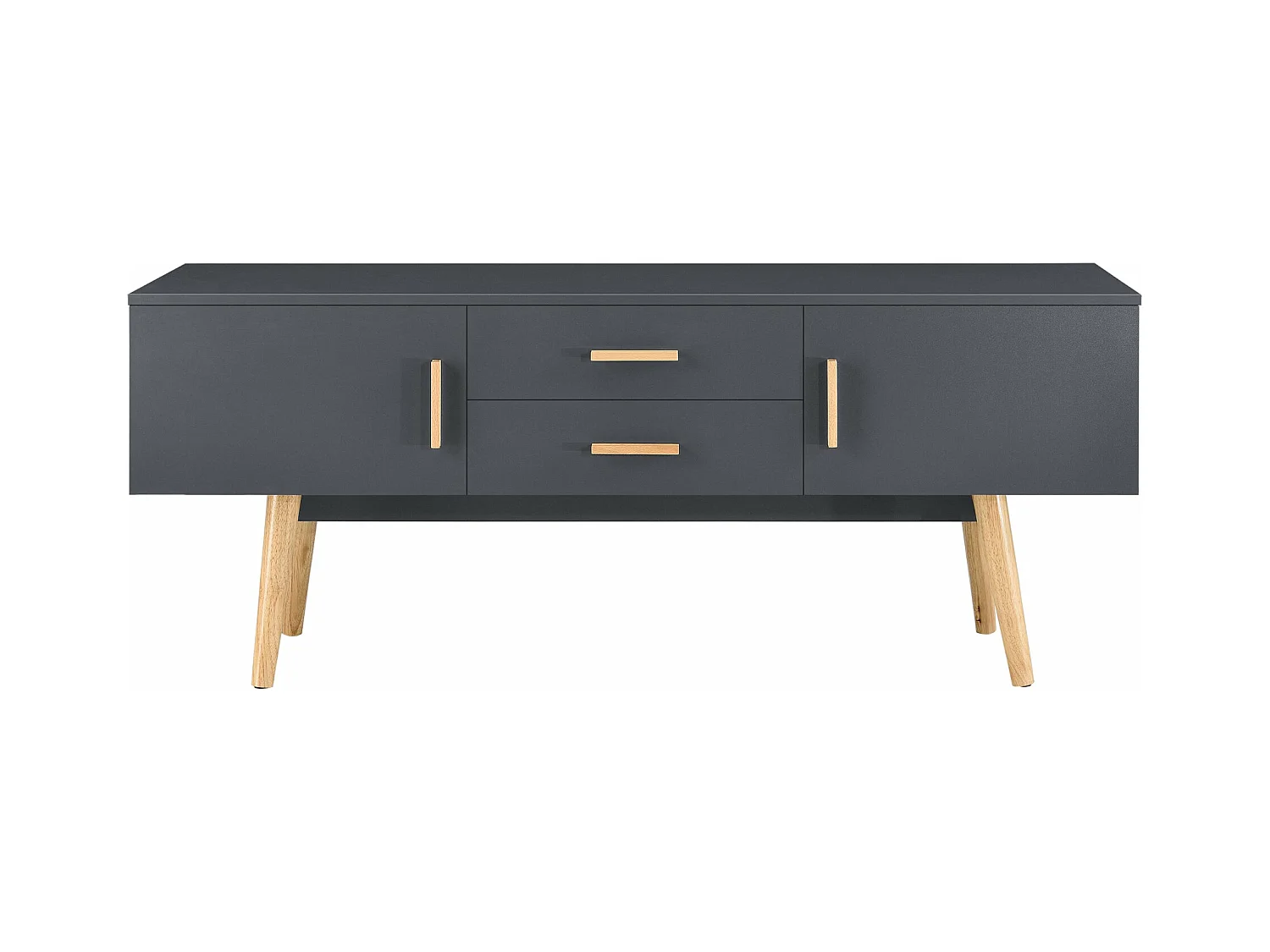 Móvel de TV de design Suporte de TV banco pernas de madeira 140 cm cinza escuro 03_0005869