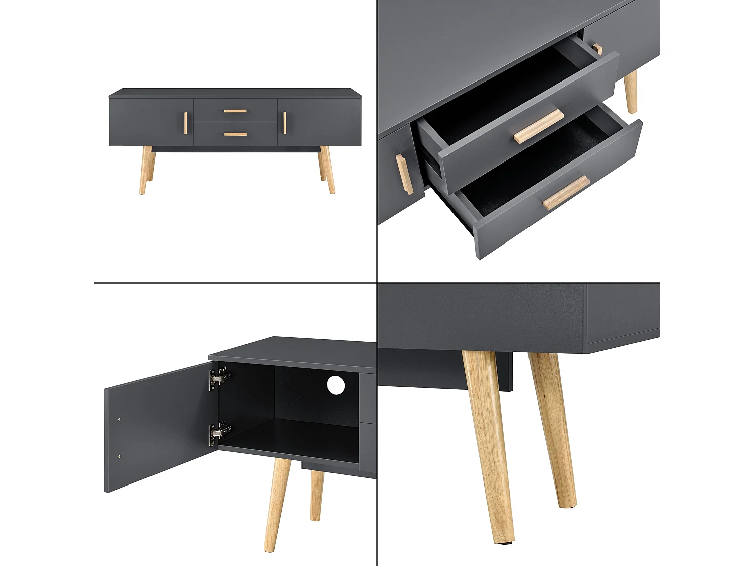 Mobile porta TV di design mobile porta TV con panca e gambe in legno 140 cm grigio scuro 03_0005869