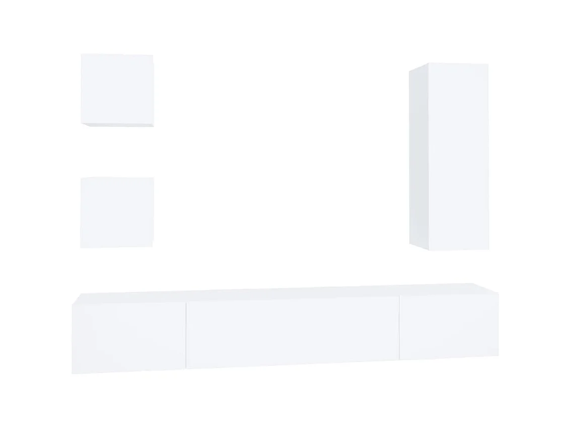 Set di mobili mobile credenza TV televisione soggiorno camera da letto soggiorno 5 pezzi pannelli in MDF bianco 02_0024864