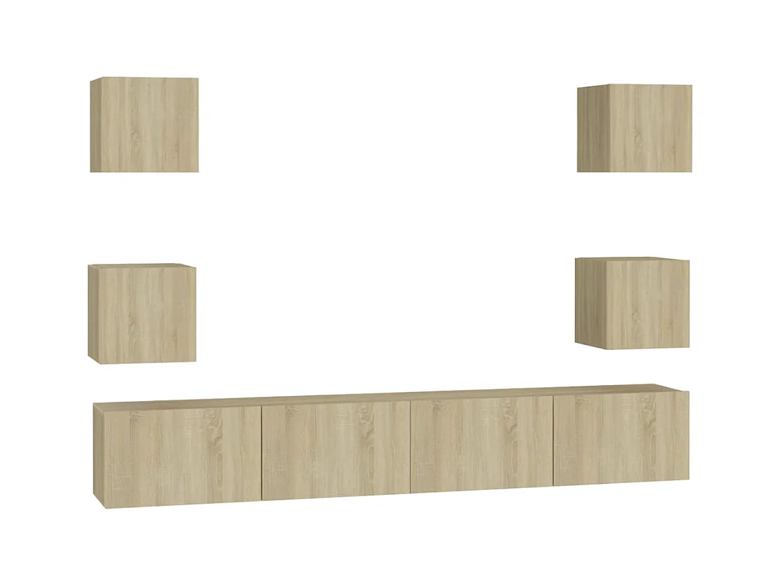 Conjunto de muebles mueble aparador TV televisión salón dormitorio salón 6 piezas roble sonoma madera contrachapada marrón 02_0025113
