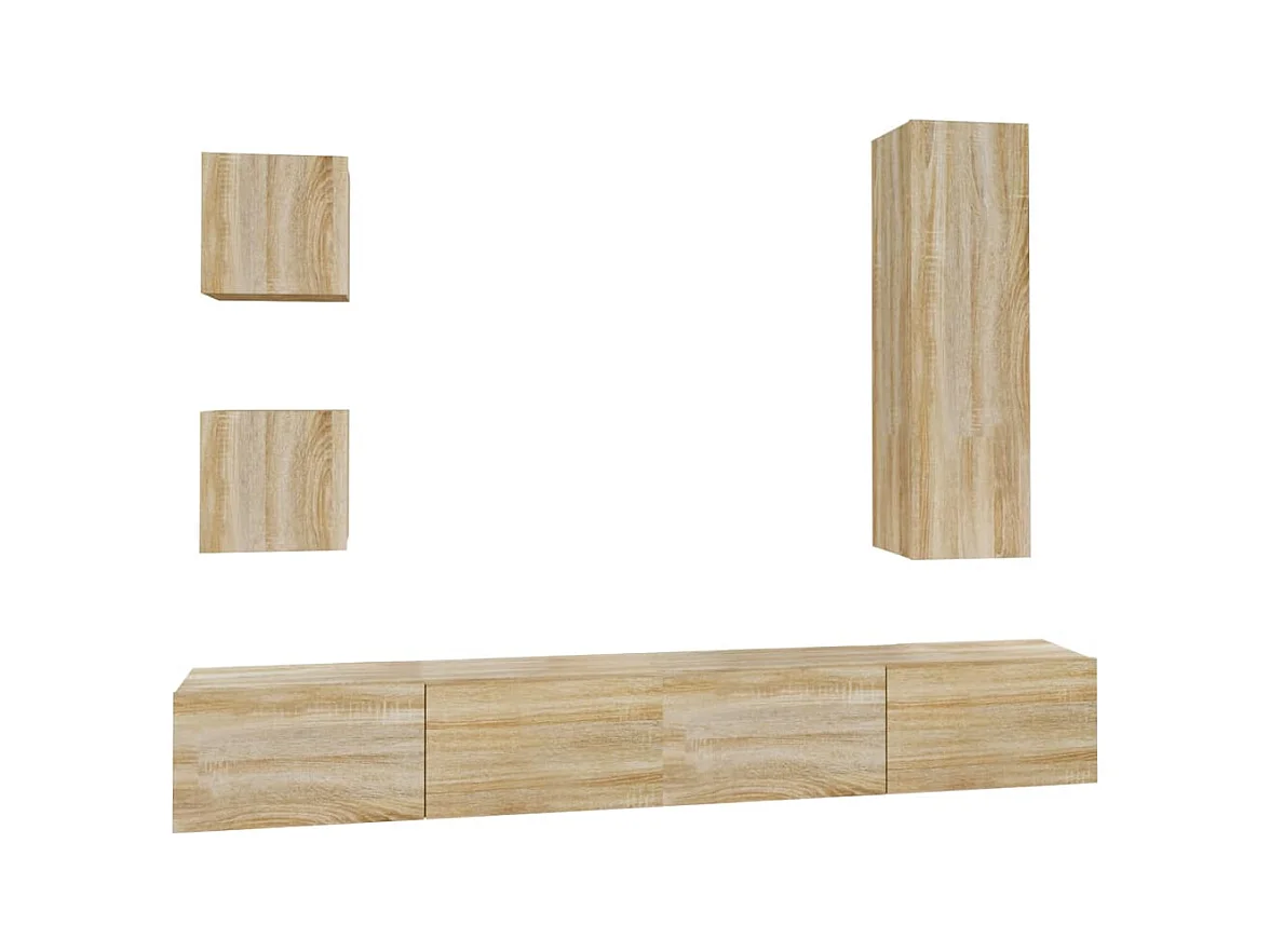 Set di mobili mobile credenza TV televisione soggiorno camera da letto soggiorno 5 pezzi rovere Sonoma multistrato marrone 02_0024978