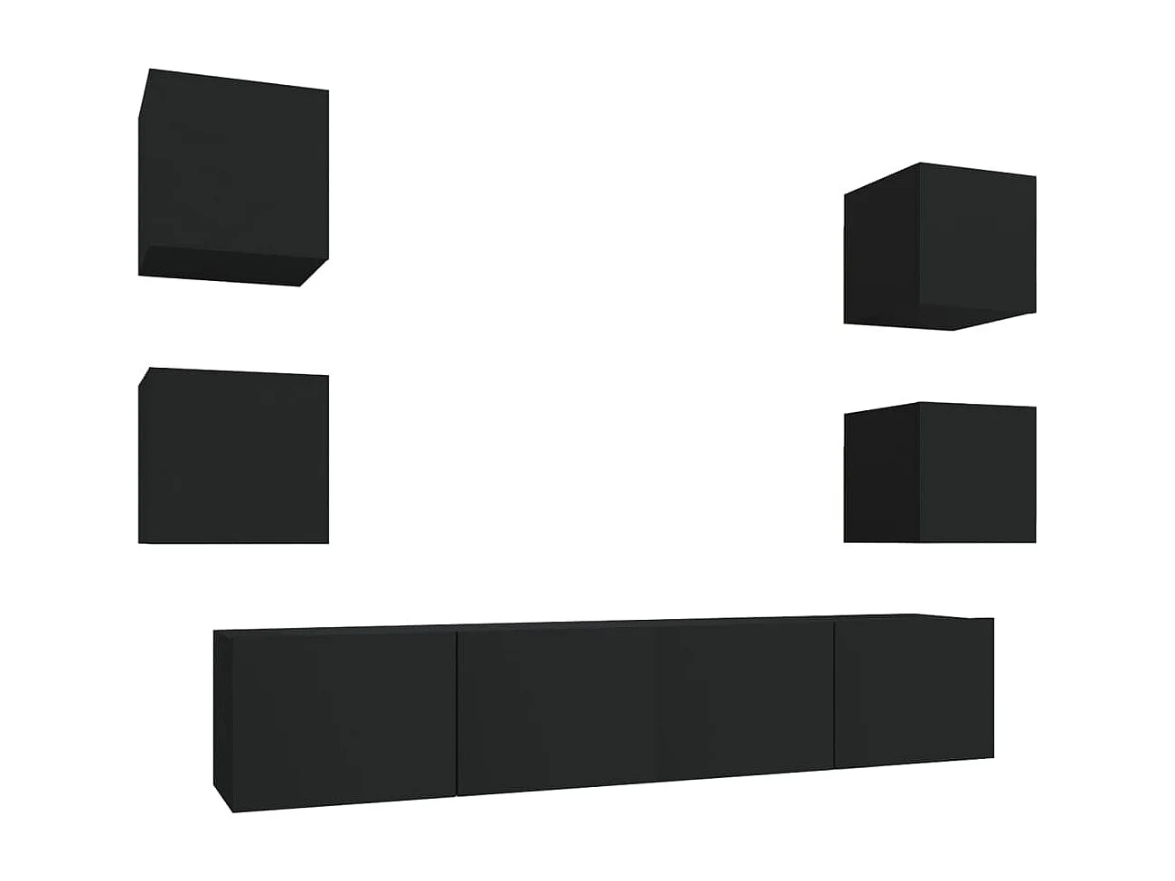 Set di mobili mobile credenza TV televisione soggiorno camera da letto soggiorno 6 pezzi in MDF nero 02_0025070