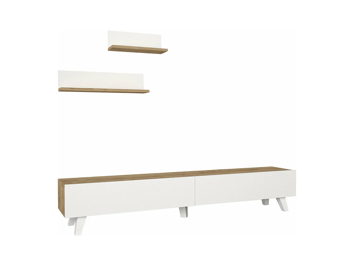 Conjunto de móvel de TV e 2 prateleiras 180 x 31 x 33 cm efeito carvalho branco 03_0007889