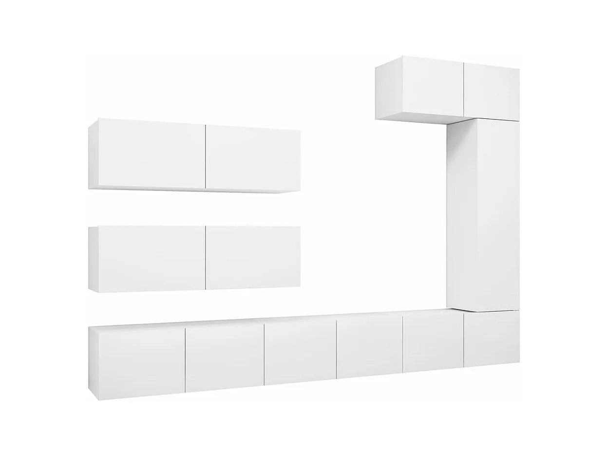 Set di mobili mobile credenza TV televisione soggiorno camera da letto soggiorno 7 pezzi pannelli in MDF bianco 02_0025152