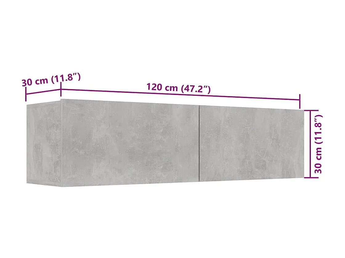 Móvel de TV multimídia prateleira de televisão televisão buffet sala de jantar sala de estar quarto 120 x 30 x 30 cm madeira trabalhada concreto cinza 02_0025806