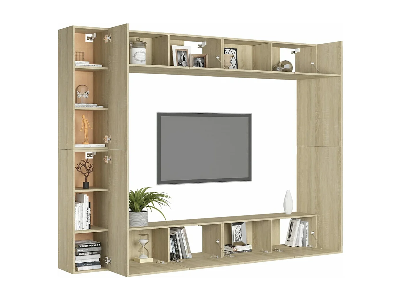 Set di mobili mobile credenza TV televisione soggiorno camera da letto soggiorno 8 pezzi rovere Sonoma multistrato marrone 02_0025306