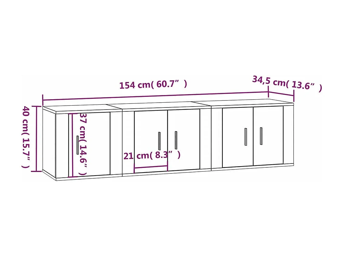 Conjunto de móveis armário aparador TV televisão sala de estar quarto sala de estar 3 peças madeira de engenharia branca brilhante 02_0024537