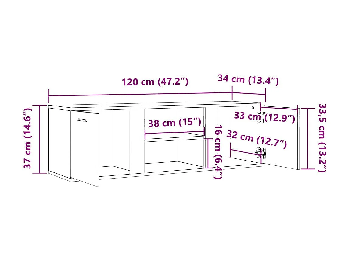 Móvel de TV multimídia prateleira de televisão televisão buffet sala de jantar sala de estar quarto 120 x 34 x 37 cm madeira engenharia branca 02_0025854