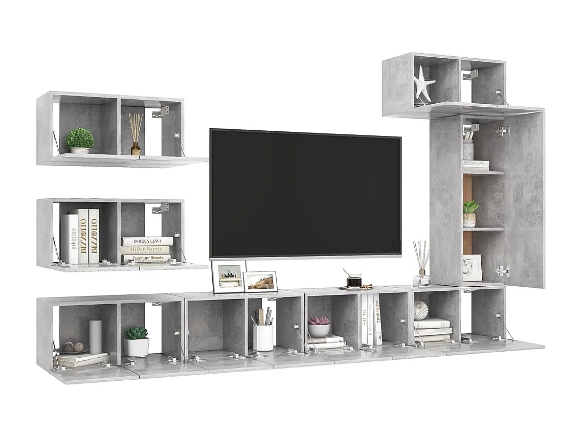 Set di mobili mobile credenza TV televisione soggiorno camera da letto soggiorno 8 pezzi in derivati ​​del legno grigio 02_0025248