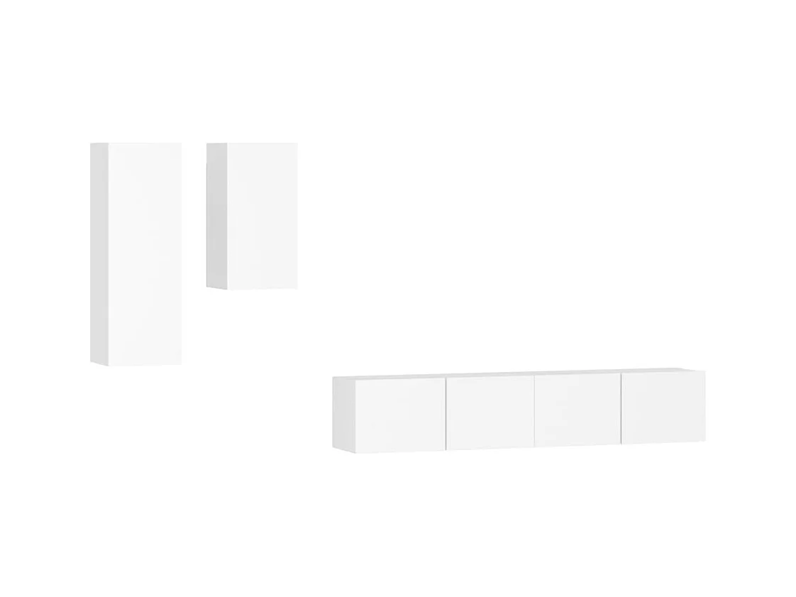 Set di mobili mobile credenza TV televisione soggiorno camera da letto soggiorno 4 pezzi pannelli in MDF bianco 02_0024687