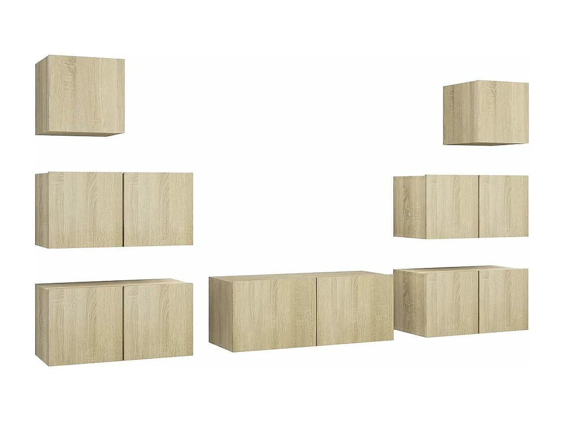 Conjunto de muebles mueble aparador TV televisión salón dormitorio salón 7 piezas roble sonoma madera contrachapada marrón 02_0024335