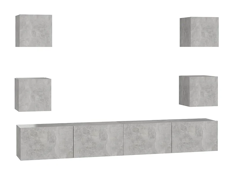 Conjunto de muebles mueble aparador TV televisión salón dormitorio salón 6 piezas gris madera contrachapada 02_0025040