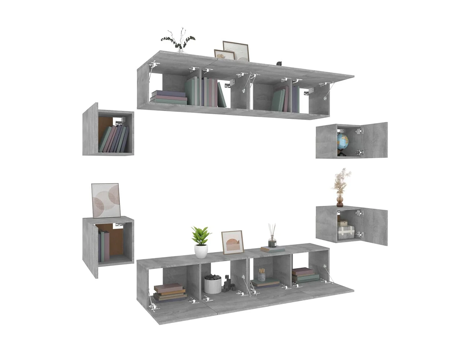 Conjunto de muebles mueble buffet TV televisión salón dormitorio salón 8 piezas sonoma madera contrachapada gris 02_0025327