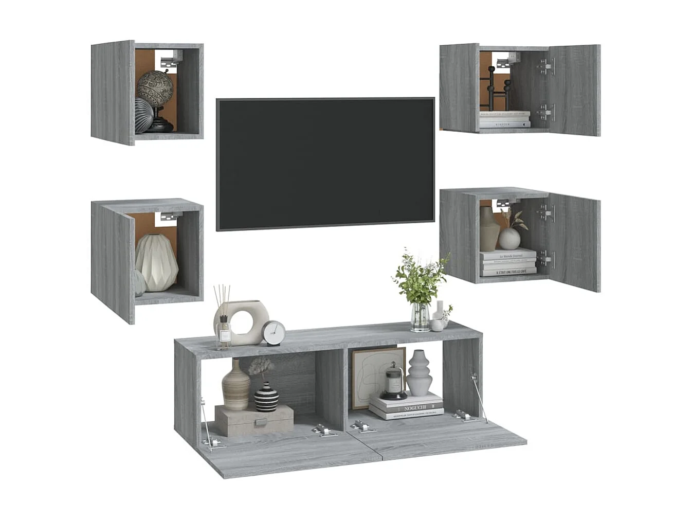 Set di mobili mobile credenza TV televisione soggiorno camera da letto parete del soggiorno x sonoma legno composito grigio 02_0025381