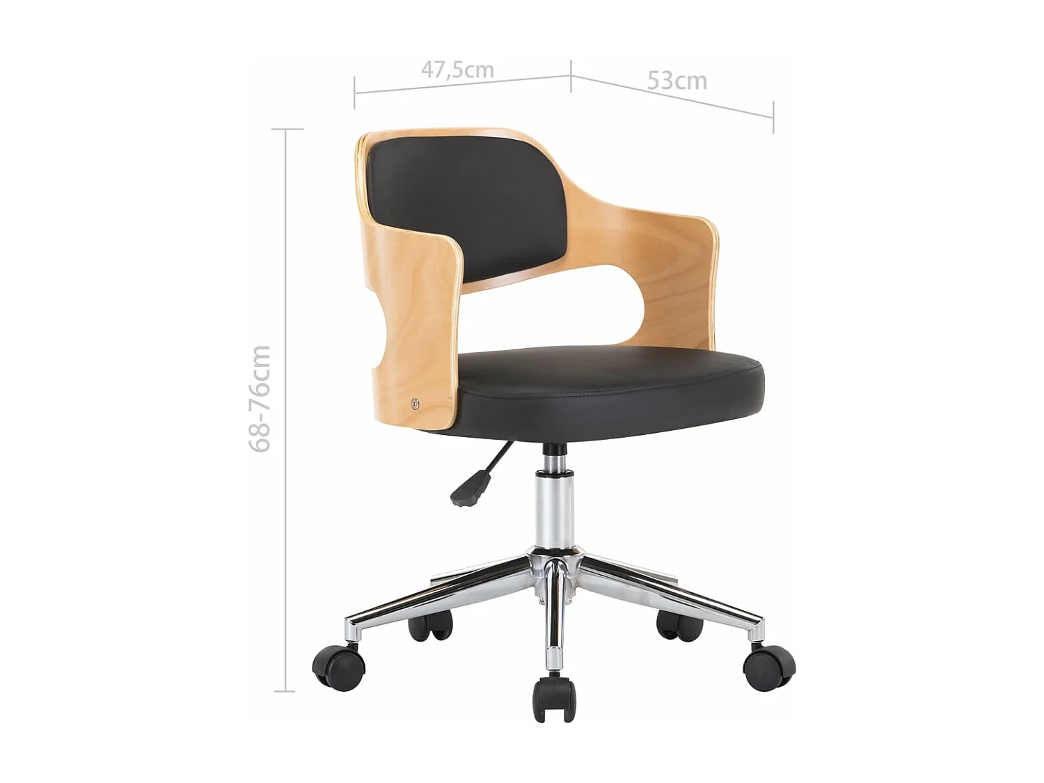 Silla sillón asiento giratorio oficina ordenador estudio madera curvada y polipiel negra 02_0024153