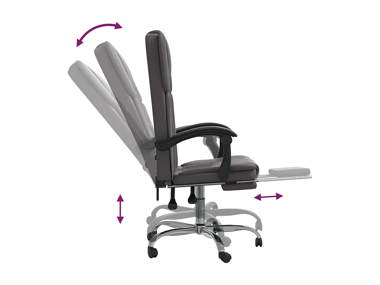 Silla sillón asiento giratorio reclinable ordenador oficina estudio piel sintética gris 02_0024248
