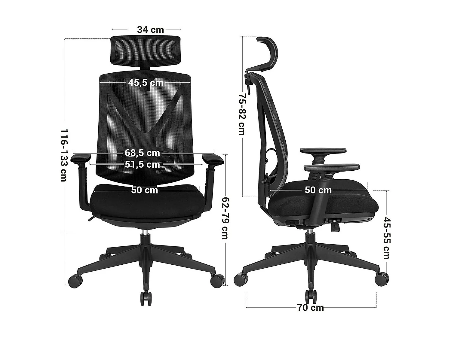 Cadeira de escritório com apoio para os pés Mecanismo de inclinação ergonômico da cadeira de escritório em malha (90-135°) máx. carregar 150 kg preto 12_0000410