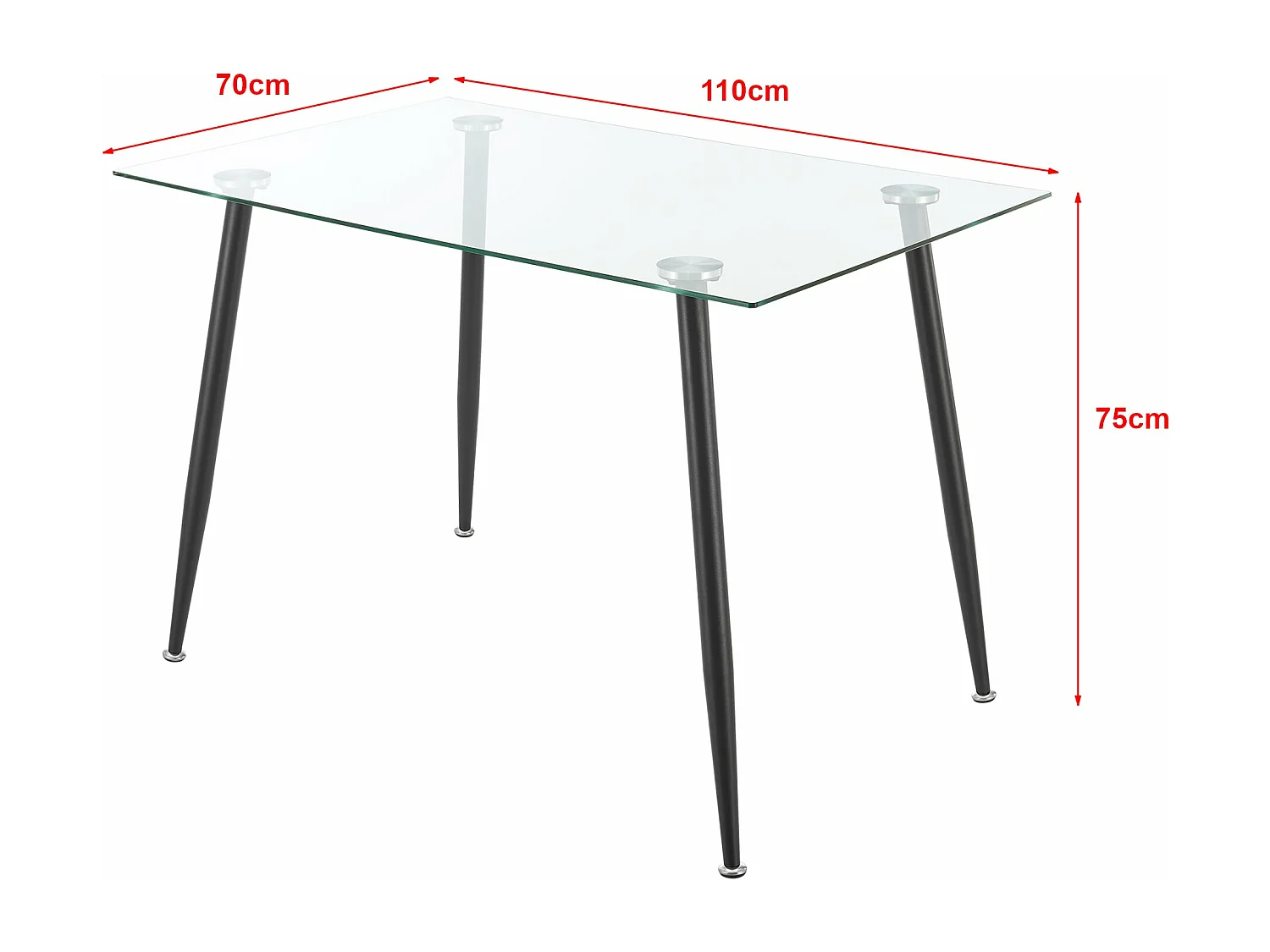 Mesa de comedor vidrio templado acero 75 x 110 x 70 cm negro 03_0008702