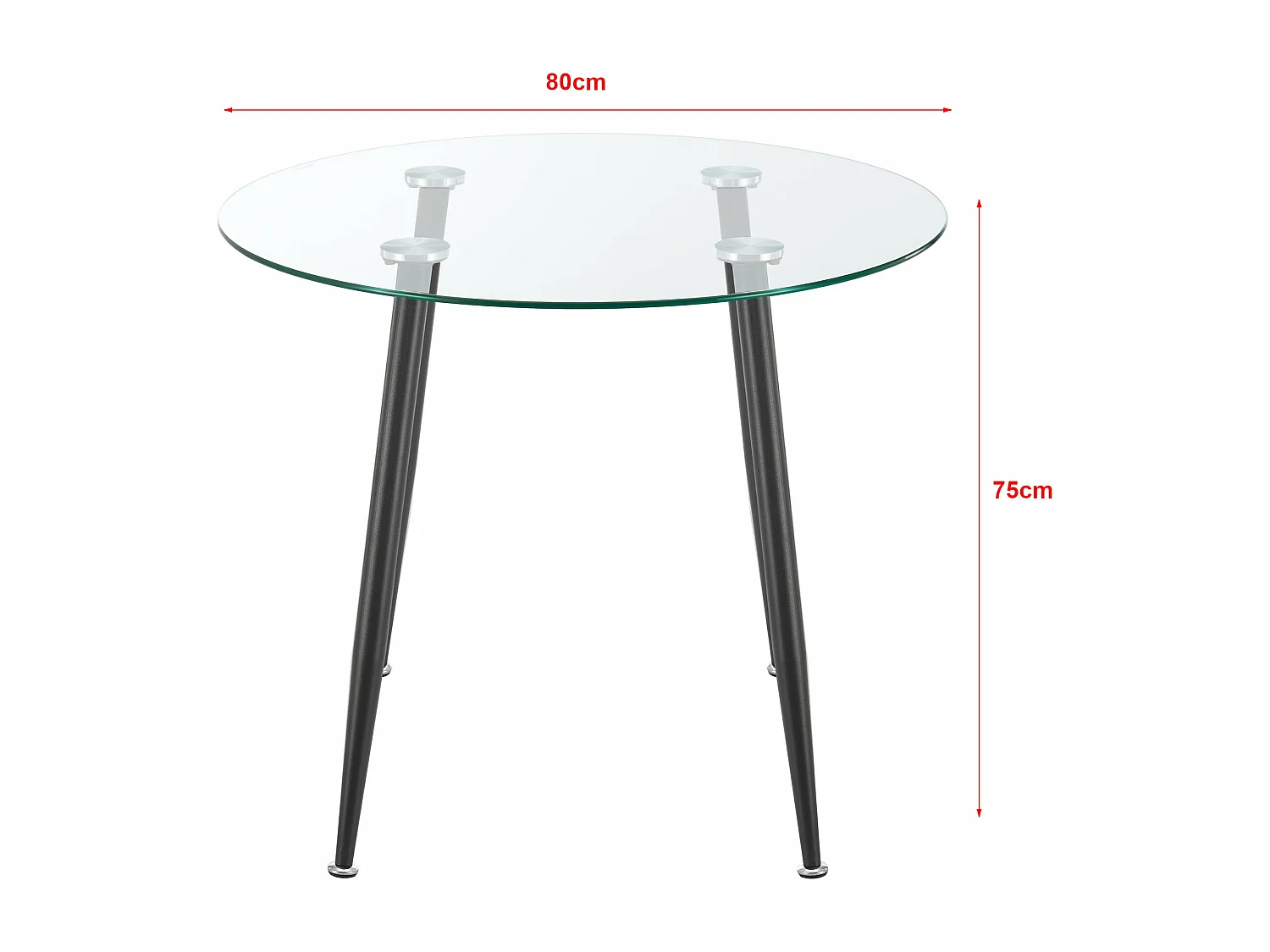 Mesa de comedor redonda vidrio templado acero 75 x 80 cm negro transparente 03_0008833