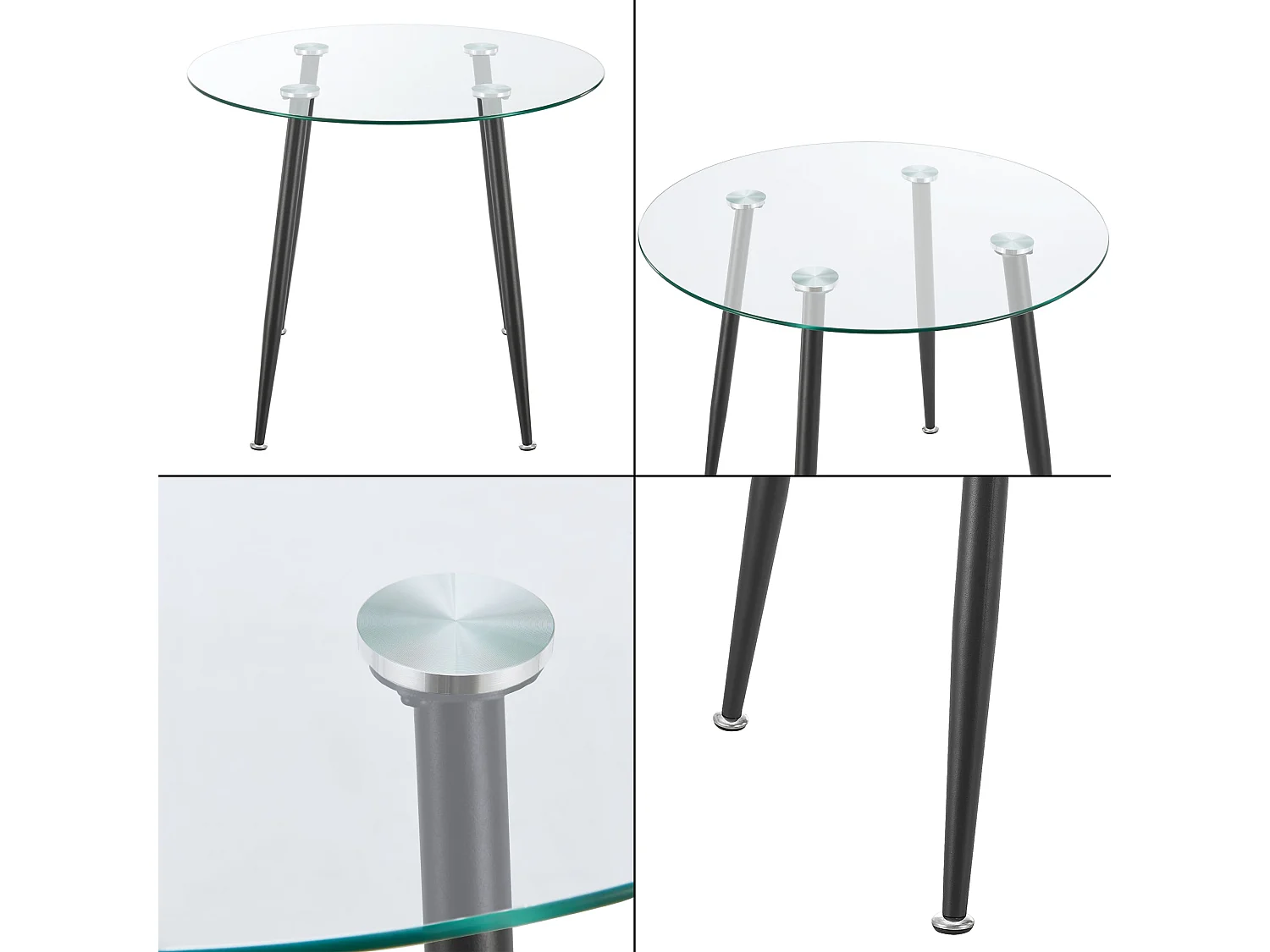 Mesa de comedor redonda vidrio templado acero 75 x 80 cm negro transparente 03_0008833