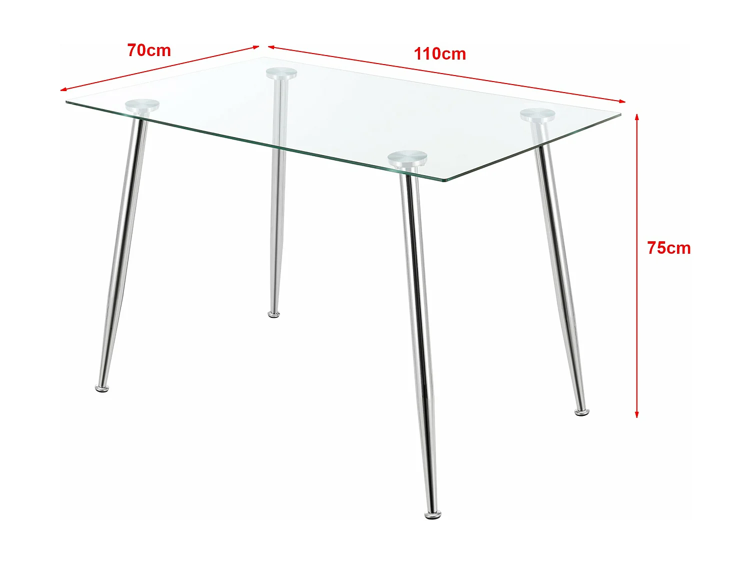 Mesa de sala de jantar vidro temperado aço 75 x 110 x 70 cm cromado 03_0008701