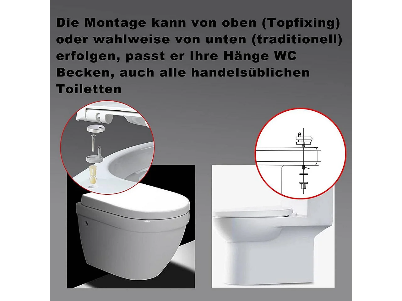 Tapas de inodoro tapa de inodoro de alta gama con descenso automático plástico fijación rápida cierre suave 19_0000718