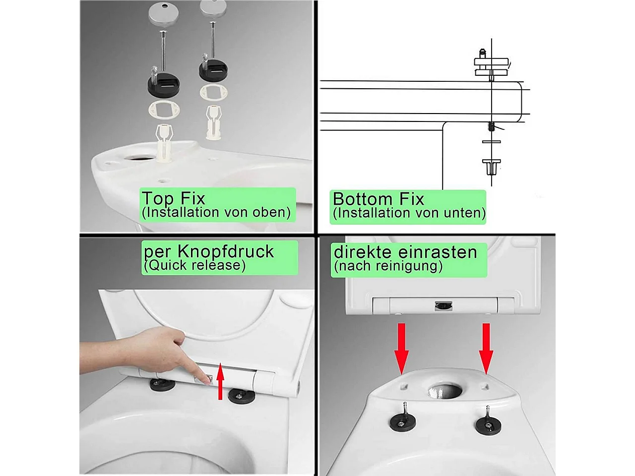 Tapas de inodoro tapa de inodoro de alta gama con descenso automático plástico fijación rápida cierre suave 19_0000718