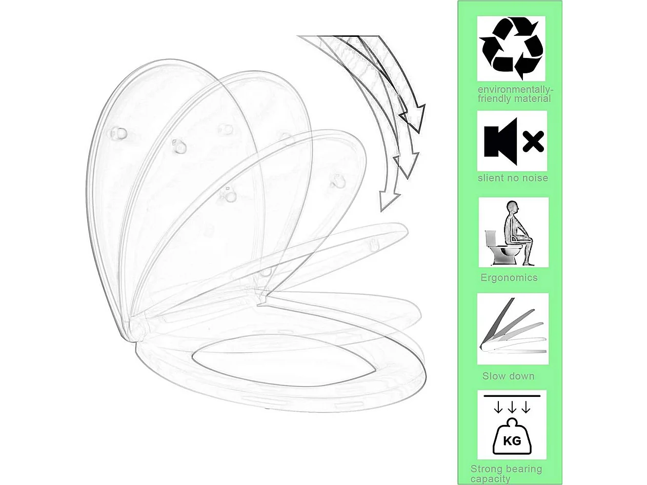 Tapas de inodoro tapa de inodoro de alta gama con descenso automático plástico fijación rápida cierre suave 19_0000718