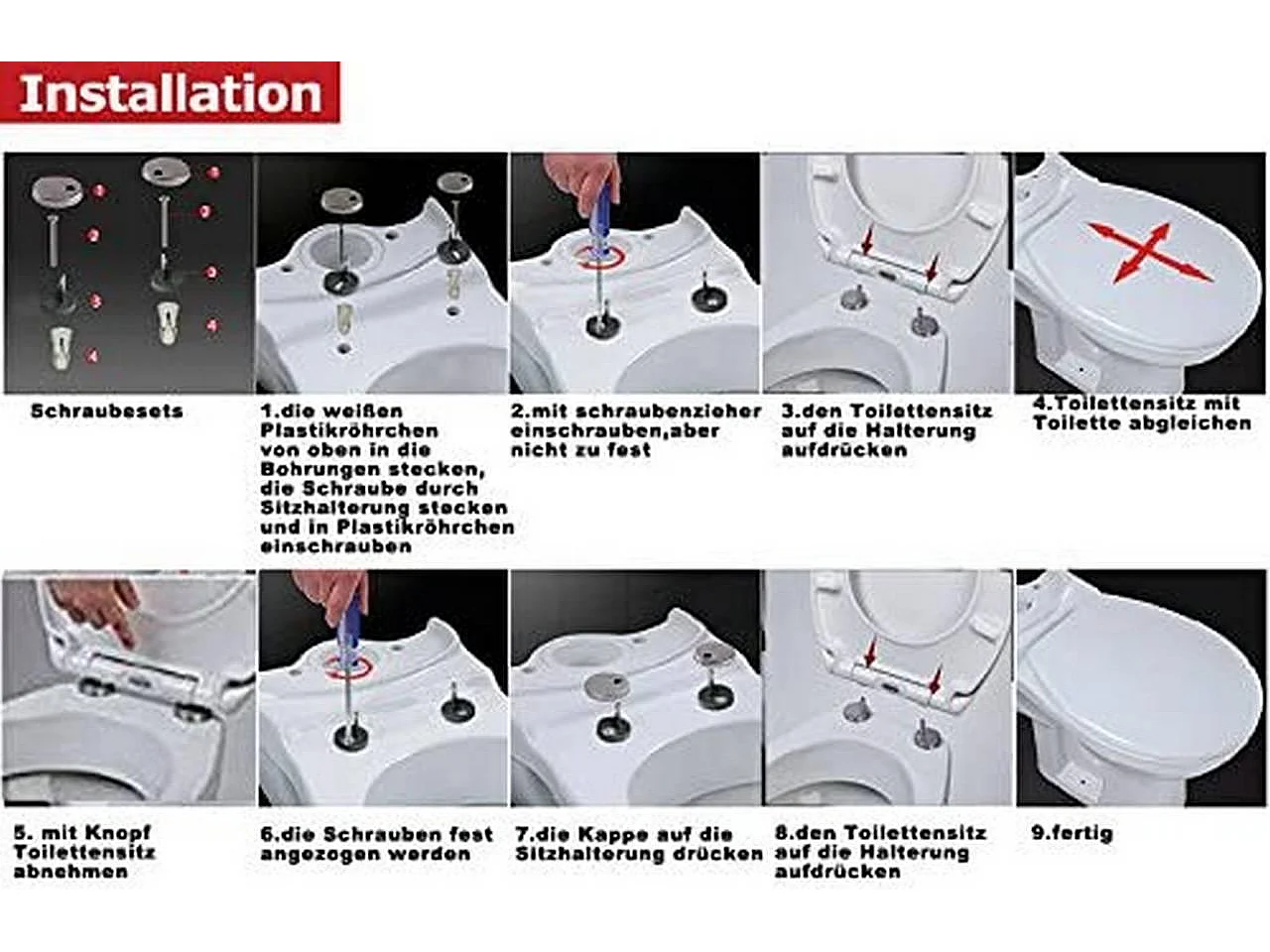 Tapas de inodoro tapa de inodoro de alta gama con descenso automático plástico fijación rápida cierre suave 19_0000718