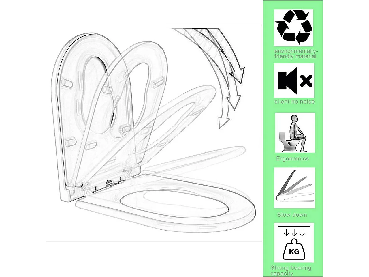 Asiento de Inodoro con Cierre Suave Asiento de Inodoro en Forma de D para Baño Familiar Blanco 19_0000736