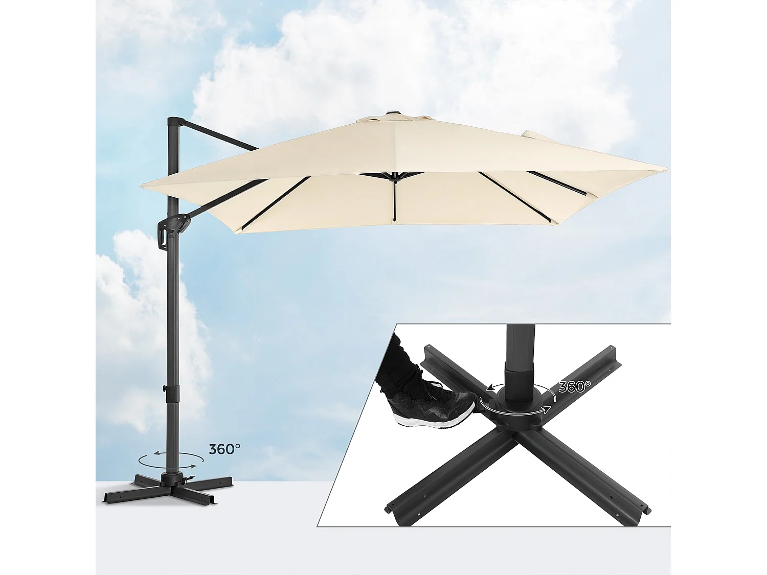 Parasol décentré de jardin beige 3 x 3 x 2.6 cm 12_0001786