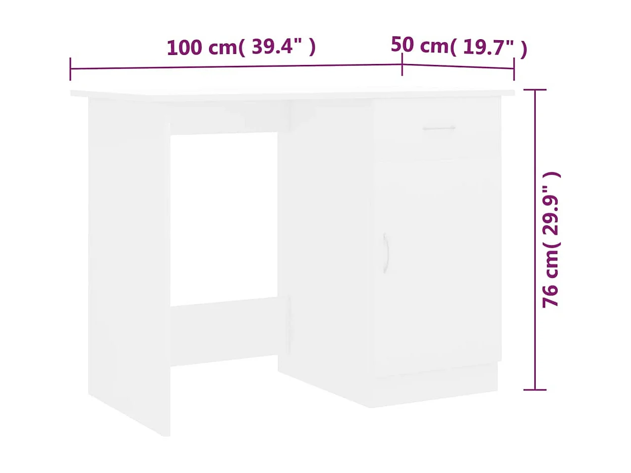 Bureau table poste de bois blanche 100 x 50 x 76 cm 02_0023500