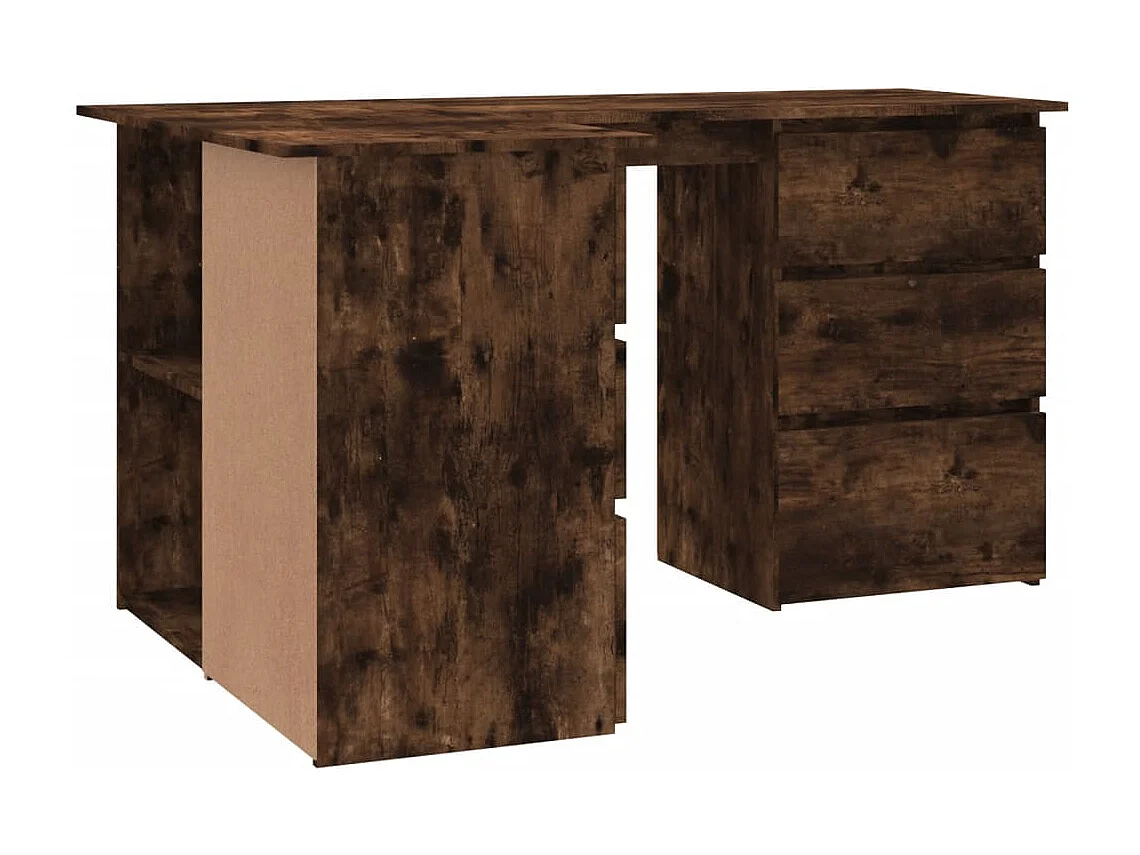 Scrivania tavolo postazione di lavoro mobile per computer angolo IT studio rovere affumicato 145 x 100 x 76 cm derivati ​​del legno marrone 02_0023672