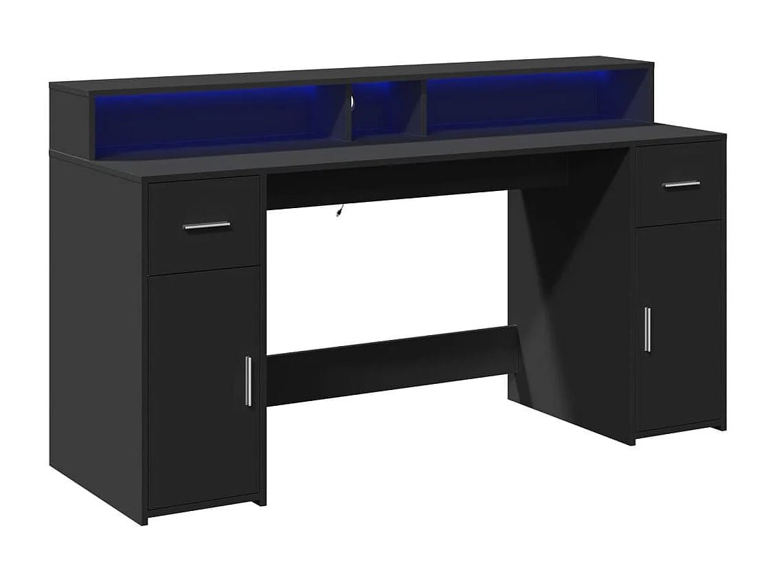 Scrivania Tavolo Postazione di lavoro Mobili per computer Studio con luci a LED 160 x 55 x 91 cm MDF Nero 02_0023431