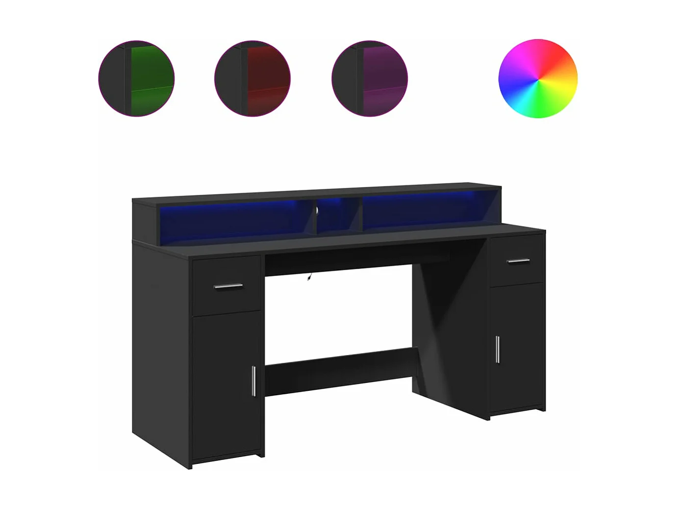 Mesa de escritorio puesto de trabajo mueble de ordenador estudio con luces LED 160 x 55 x 91 cm madera contrachapada negro 02_0023431